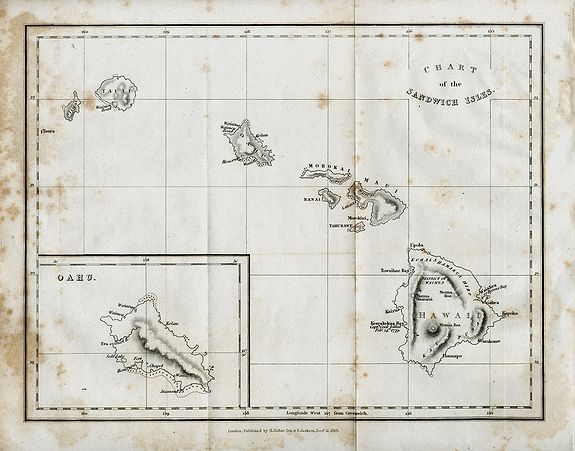 FISHER, H., CHART of the SANDWICH ISLES, antique map, old maps