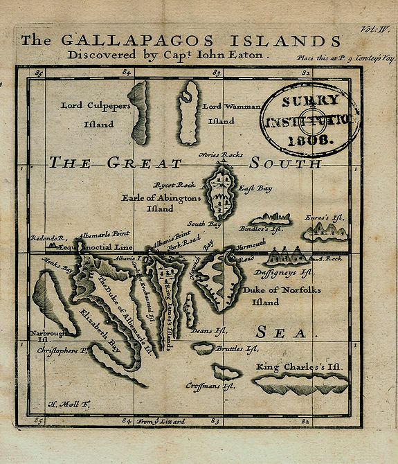 MOLL, H., The GALLAPAGOS ISLANDS Discovered by Capt. John Eaton, antique map, old maps