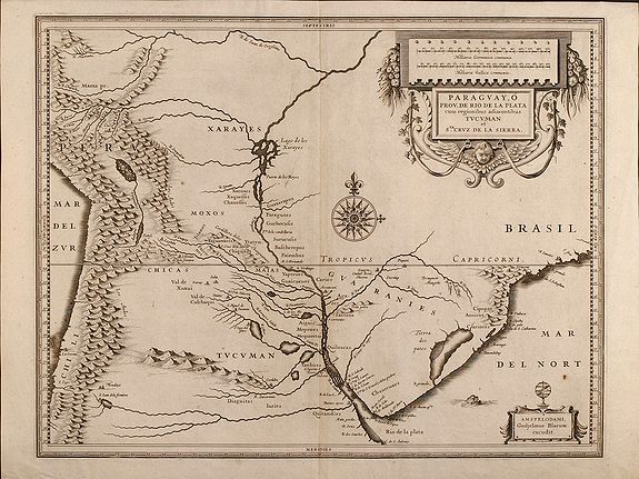 Blaeu, W.J., Paraguay, o Prov. de Rio de la Plata cum regionibus adiacentibus Tucuman et S.ta Cruz de la Sierra, antique map, old maps