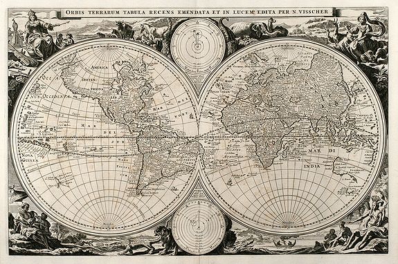 Visscher, N., Orbis Terrarum Tabula Recens Emendata et in Lucem Edita per N. Visscher, antique map, old maps
