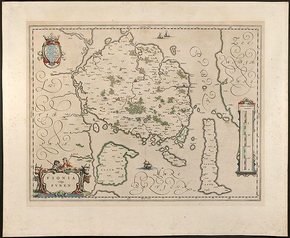 Blaeu, W.J., Fionia vulgo Funen, antique map, old maps