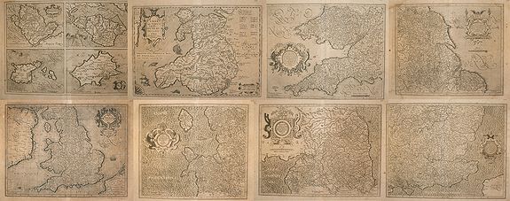 MERCATOR,G./ HONDIUS,J., Anglia regnum / North : Umbria . . . / West : Morlandia . . . / Cambriae Typus . . . / Cornubia, . . . / Eboracum, . . . / Warwicum, . . . / Anglesey . . . Wight . . ., antique map, old maps