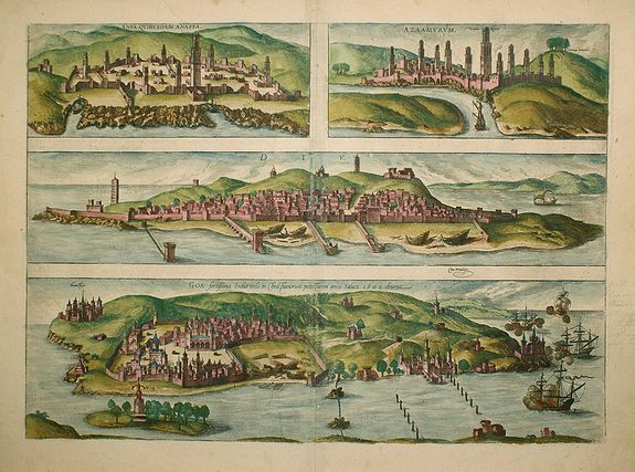 BRAUN, G. / HOGENBERG, F., ANFA. / AZAAMURUM. / DIU. / GOA., antique map, old maps