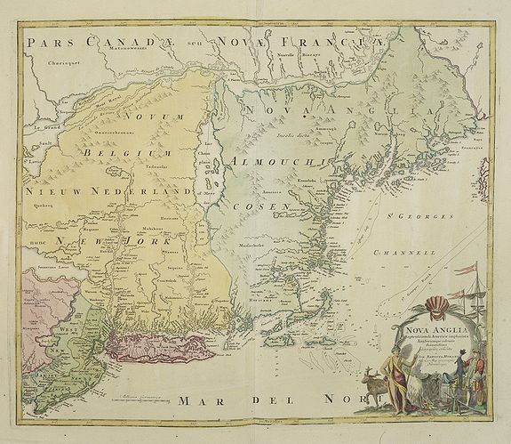 HOMANN,J.B., Nova Anglia Septentrionali Americae.., antique map, old maps
