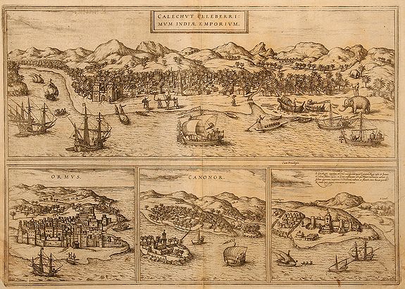 Braun & Hogenberg., Calechut Celeberrimum Indiae Emporium, antique map, old maps