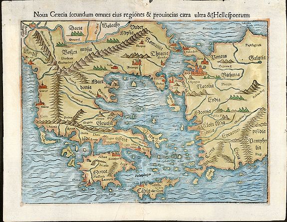 Münster, S., Noua Graecia secundum omnes eius regiones & prouincias citra ultra & Hellespontum, antique map, old maps