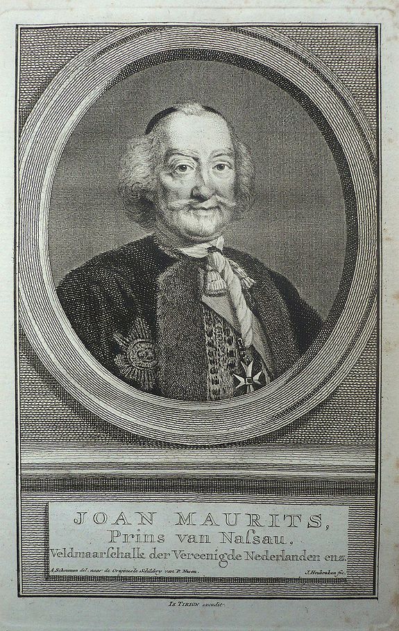 TIRION, I., Portrait of Johan Maurits van Nassau, governor of the Dutch colony in Brazil in the early 17th century., antique map, old maps