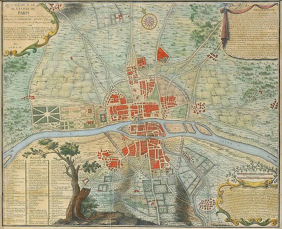 COQUART, A., Quatrième plan de la ville de Paris son accroissement et l'etat ou elle êtoit sous le regne de Philipp Auguste..., antique map, old maps