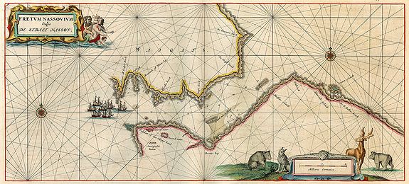 BLAEU, J., Fretum Nassovium vulgo De Straet Nassou, antique map, old maps