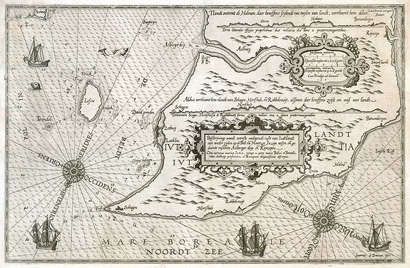 WAGHENAER, L., Beschrijvinge vande wterste omlopende custe van Judtlandt aen weder zijden op de Belt en Noortzee,..., antique map, old maps