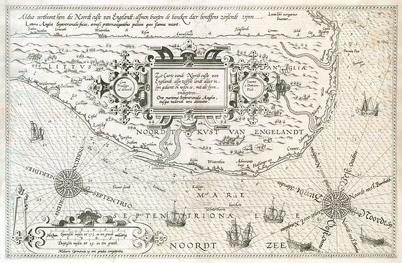 WAGHENAER, L., Zee Caerte vande Noordt custe van Engelandt, assoe tzelffde landt aldaer in sijn gedaente en wesen is,..., antique map, old maps