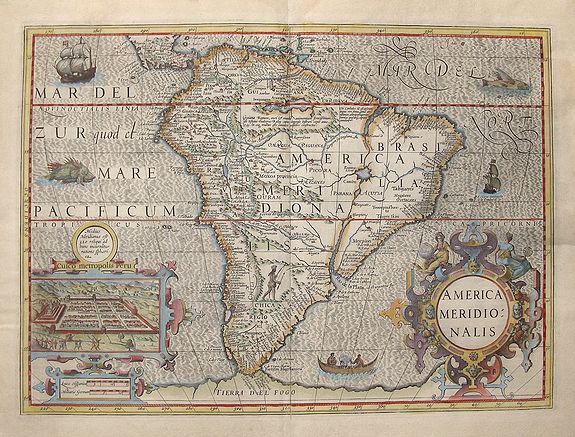 MERCATOR,G/ HONDIUS, J., America Meridionalis., antique map, old maps