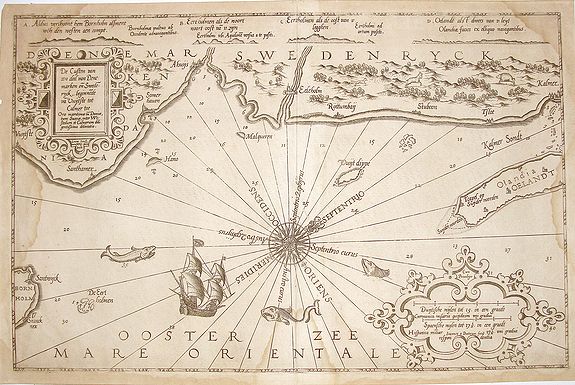 WAGHENAER, L.J., De Custen van een deel van Denemarken en Swederyck , beginnede va Uuytlte tot Calmer toe. . ., antique map, old maps