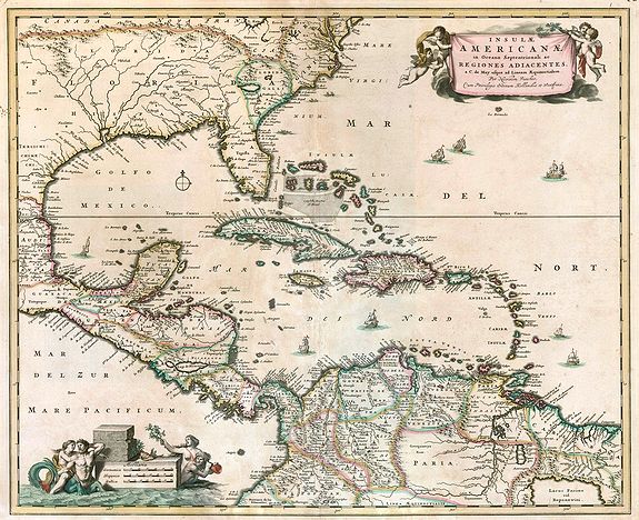 VISSCHER, N., Insulae Americanae in Oceano Septentrionali ac Regiones Adiacentes., antique map, old maps
