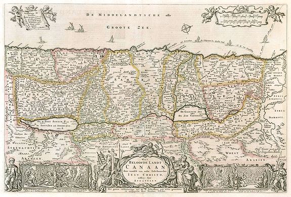 VISSCHER, N., Het Beloofde Landt Canaan door wandelt van onsen Salichmaeker Jesu Christo neffens syne Apostelen., antique map, old maps