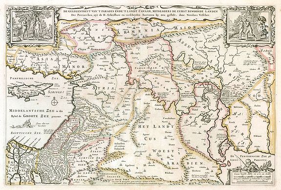 VISSCHER, N., De Gelegenheyt van't Paradys ende't land Canaan, Mitsgaders de eerste bewoonde landen der Patriarchen,..., antique map, old maps