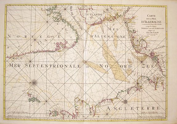 MORTIER, P., Carte de la Mer d'Allemagne contenant les Bancs Isles et Costes comprises depuis Bergen et les Isles Schetland jusques au Pas De Calais, antique map, old maps