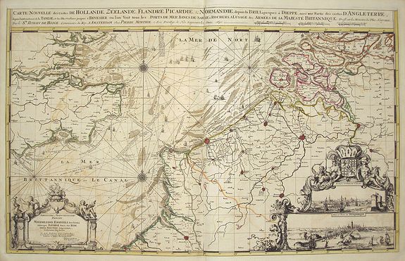 MORTIER, P., Carte Nouvelle des Costes de Hollande, Zéelande, Flandre, Picardie & Normandie,..., antique map, old maps