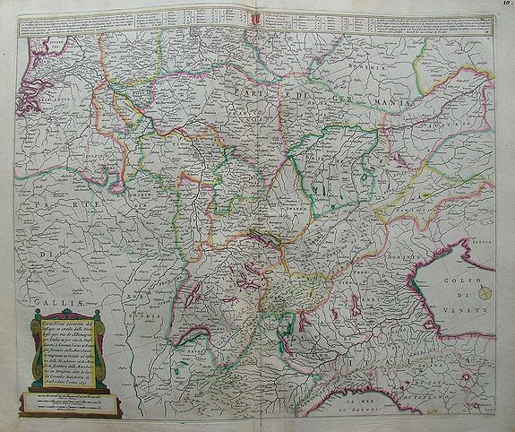 WIT, F. DE, Carta noua accurata del Passagio et strada dalli Paesi Bassi per via Allemagna per Italia et per via di Paesi Suizeri a Geneua, Lione et Roma ..., antique map, old maps