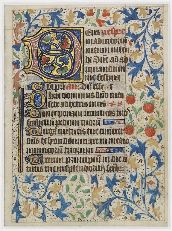 MEDIEVAL BOOK OF HOURS LEAF, Medieval Book of Hours (Hours of the Virgin) - opening of the Hours of Vespers., antique map, old maps