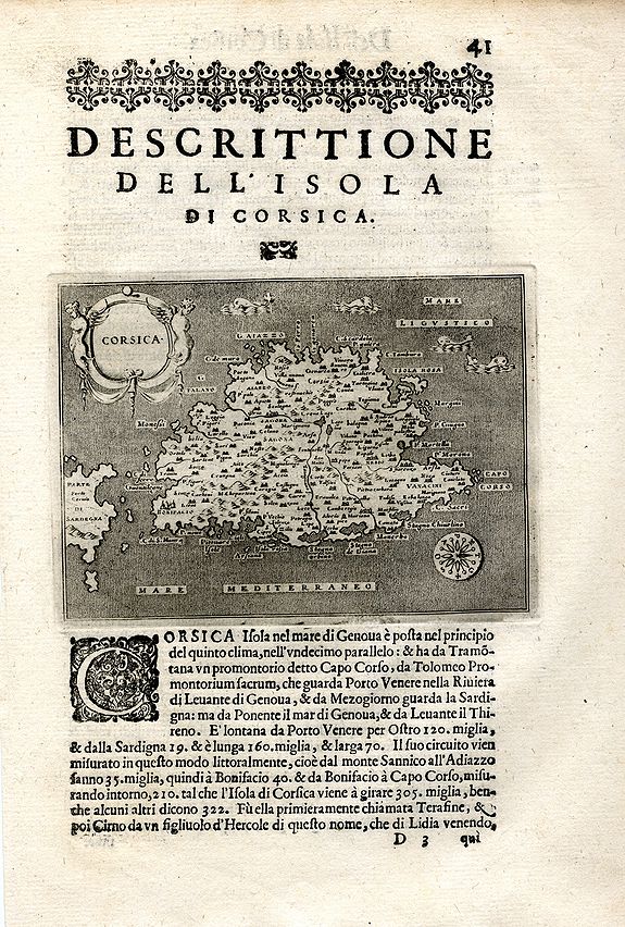 PORCACCHI, T., Descrittione Dell' Isola Di Corsica., antique map, old maps