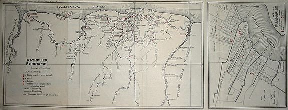 ANONYMOUS, Katholiek Suriname & Plan van Paramaribo., antique map, old maps