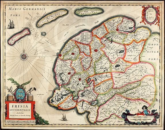 HONDIUS, J., Frisia Occidentalis Auctoribus Adriano Metio et Gerardo Freitag, antique map, old maps