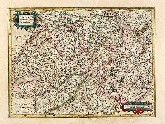 MERCATOR, G., Helvetia cum finitimis regionibus confoederatis, antique map, old maps