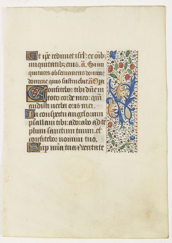 BOOK OF HOURS., Manuscript leaf from a book of hours on vellum., antique map, old maps
