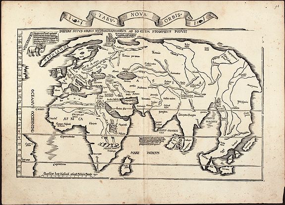 FRIES, L., Tabu. Nova Orbis / Diefert Situs Orbis Hydrographorum Ab Eo Quem Ptolomeus Posuit., antique map, old maps