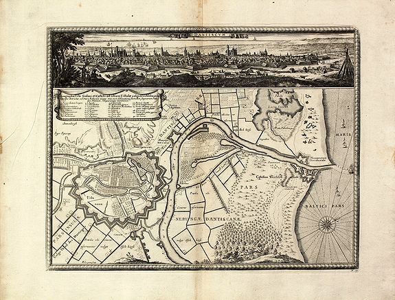 PUFENDORF, S.B., Dantiscum / Ichnographia Urbi Gedani et Castelli ad ostium Uistulae vulgo Weichselmunde., antique map, old maps