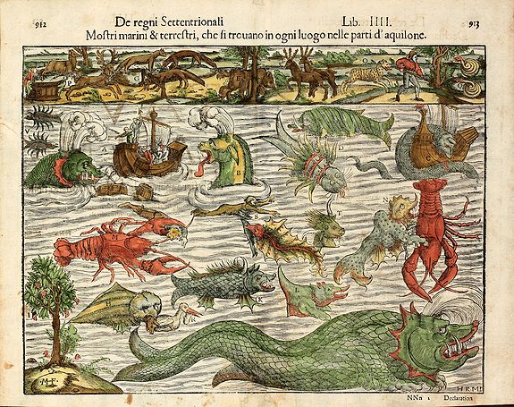 MUNSTER, S., Mostri marini & terrestri, che si trouano in ogni luogo nelle parti d' aquilone., antique map, old maps