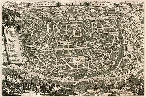VISSCHER, N., De Heylige wytvermaerde stad Jerusalem eerst genaemt Salem., antique map, old maps