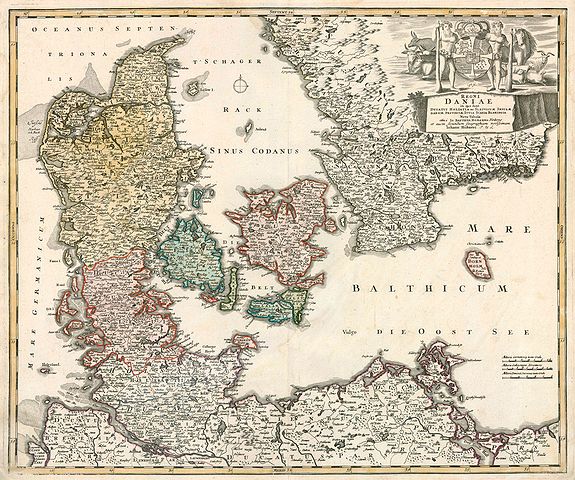 HOMANN,J.B., Regni Daniae in quo funt ducatus holsatia et slesvicum insulae danicae provinciae Iutia scania blekingia nova tabula, antique map, old maps