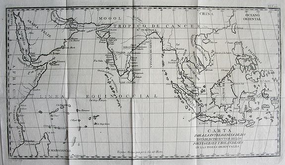 UNKNOWN, CARTA PARA LA INTELIGENCIA DE LOS ESTABLECIMIENTOS DE LOS PORTUGUESES Y HOLANDESES EN LAS INDIAS ORIENTALES., antique map, old maps