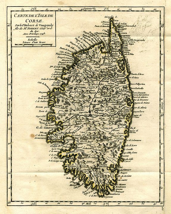 VAUGONDY, R., Carte de l'Isle de Corse., antique map, old maps