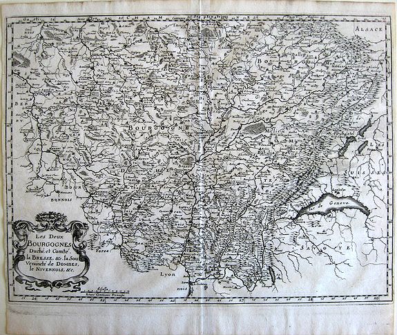MERIAN, M., Les Deux Bourgognes..., antique map, old maps