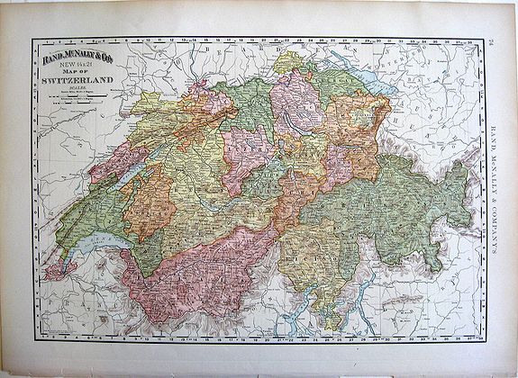 Rand McNally, Map of Switzerland., antique map, old maps