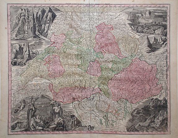 SEUTTER, M., Nova Totius Helvetia cum Suis Surditis., antique map, old maps
