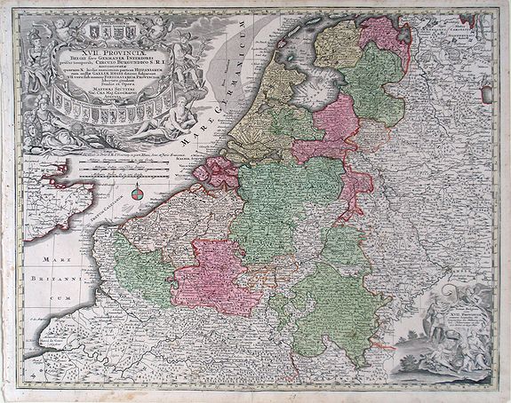 SEUTTER, M., XVII Provincia Belgii five Germanie Inferioris., antique map, old maps