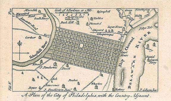 GIBSON, J., A Plan of the City of Philadelphia, with the Country Adjacent., antique map, old maps