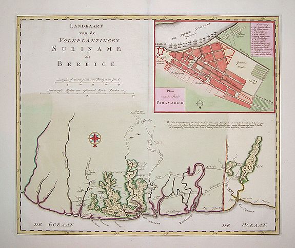 TIRION, Issac, Landkaart van den Volkplantingen Surianme en Berbice., antique map, old maps