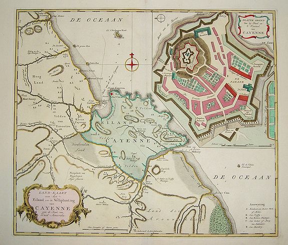 TIRION, Issac, Land -Kart...Cayenne., antique map, old maps