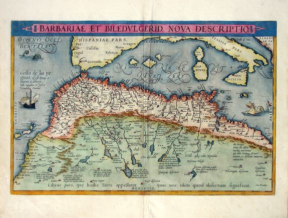 ORTELIUS, A., Barbariae Et Biledvlgerid, Nova Descriptio., antique map, old maps