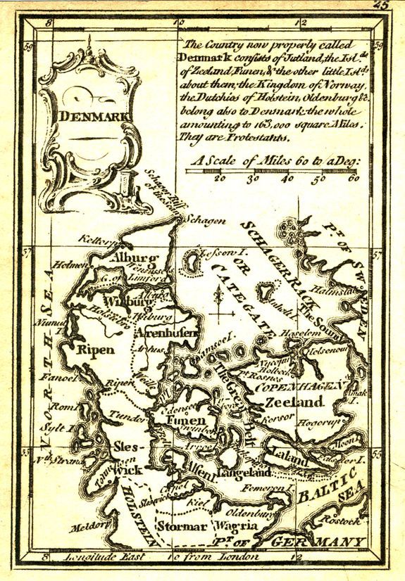 GIBSON, J., Denmark., antique map, old maps