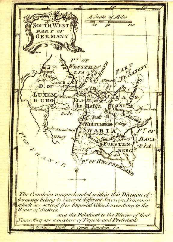 GIBSON, J., South West Part of Germany., antique map, old maps
