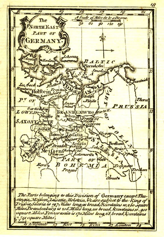 GIBSON, J., The NorthEast Part of Germany., antique map, old maps
