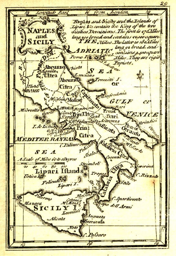 GIBSON, J., Naples and Sicily., antique map, old maps