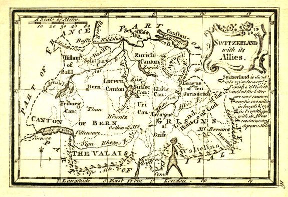 GIBSON, J., Switzerland with its Allies., antique map, old maps