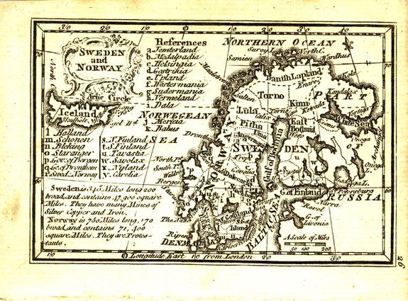 GIBSON, J., Sweden and Norway., antique map, old maps